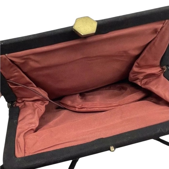 Vintage Tapestry Handbag Double Black Satin Handles Attached Satin Change Purse - Picture 7 of 11